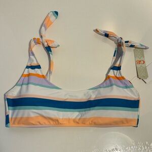 News Gb Stripe Summer Swim Bikini Top Scoop-neck  Large